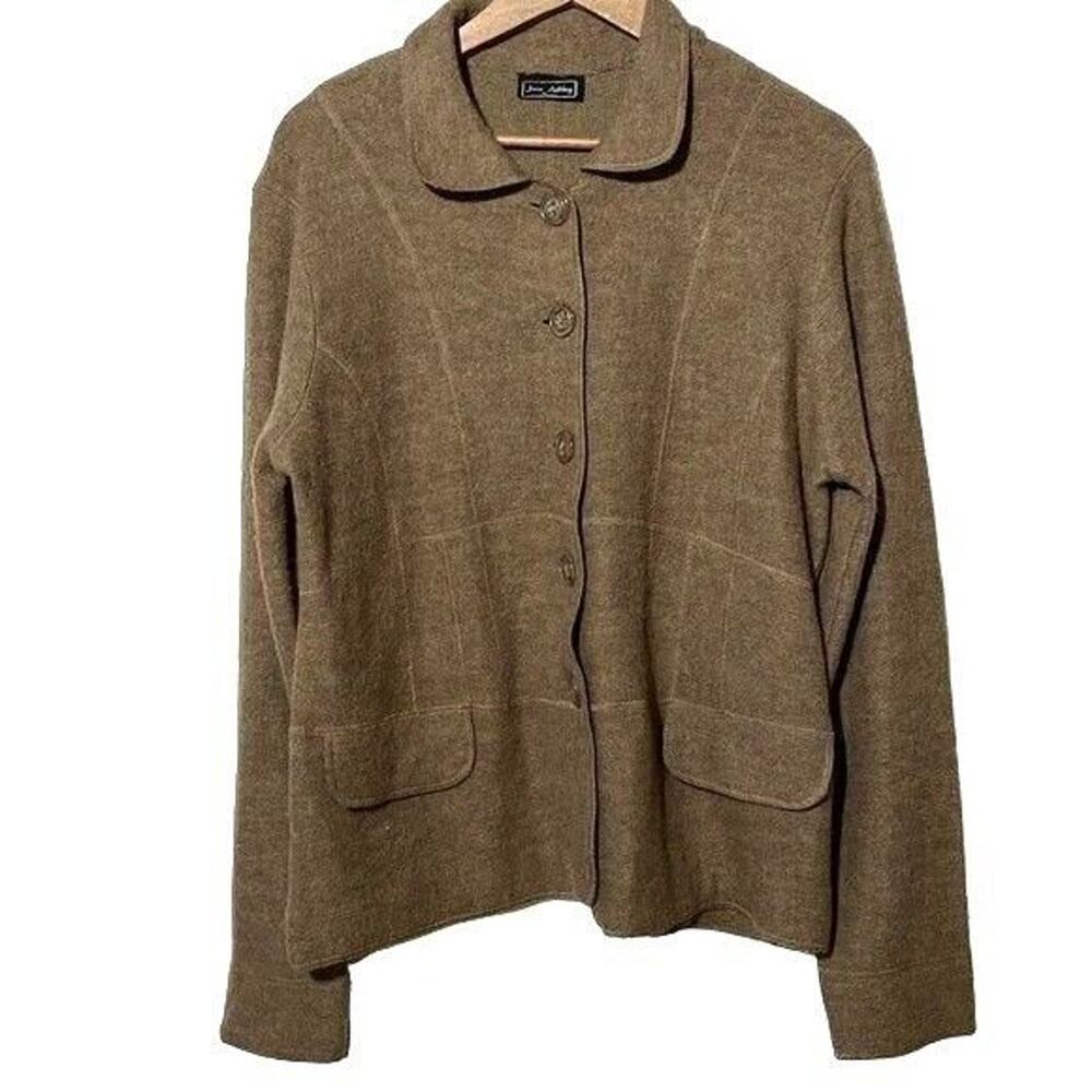 Jane Ashley Wool Blend Cardigan Womens XL Brown Collared Button Sweater Jacket